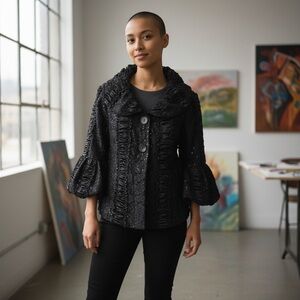 Tres Jolie Gothic Victorian Elegant Black Ruffled Women's Jacket